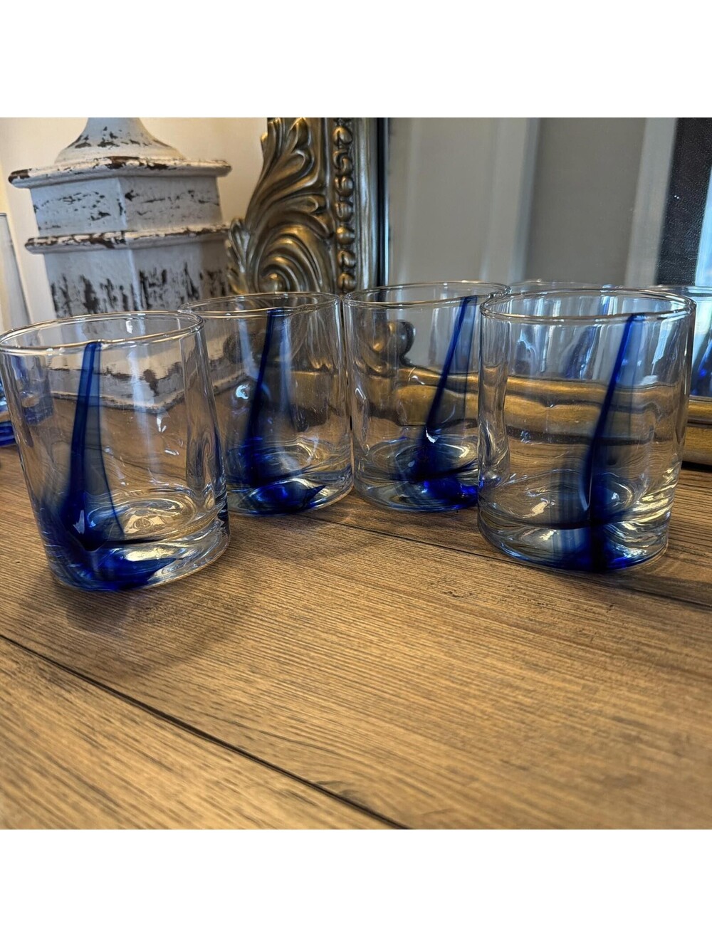 Libbey Crisa Blue Ribbon Dimpled Twist Rocks Glasses Set of 6 NEW